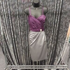 Satin Strapless Dress in Purple and Gray